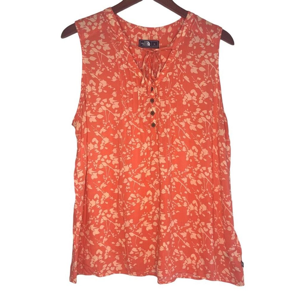 The North Face Womens Sleeveless Tie Neck 1/4 Button Tank Top Orange Size XL